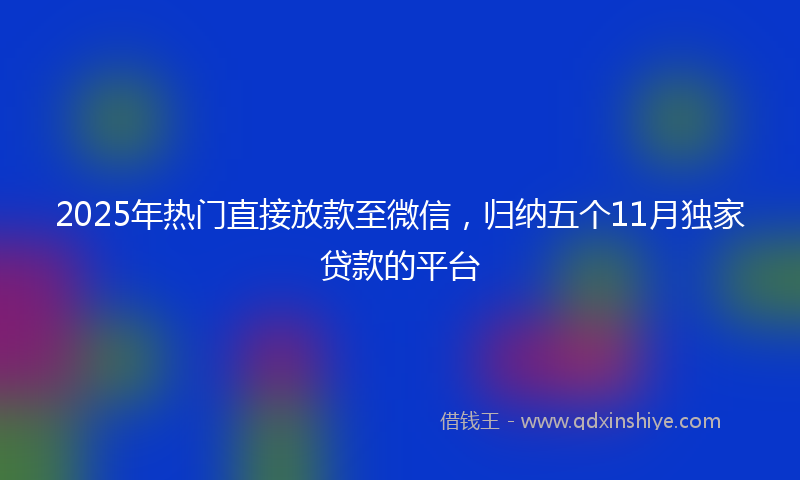 2025年热门直接放款至微信，归纳五个11月独家贷款的平台