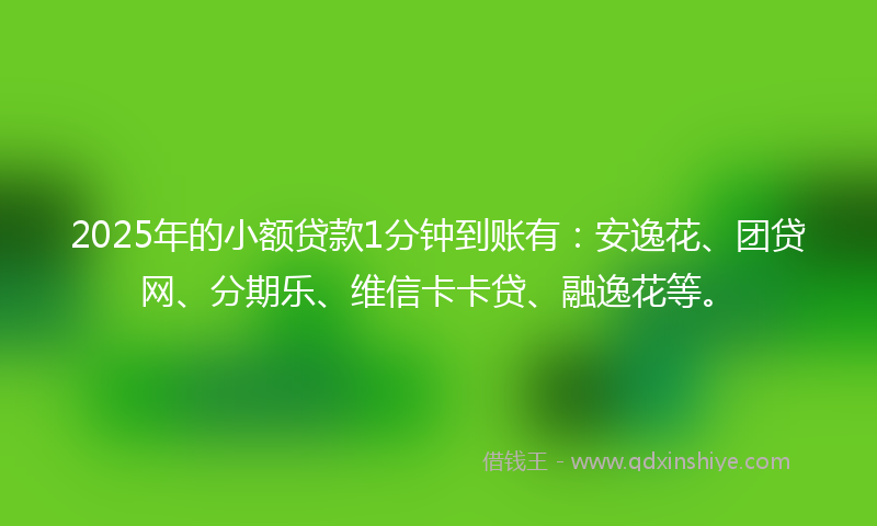 2025年的小额贷款1分钟到账有：安逸花、团贷网、分期乐、维信卡卡贷、融逸花等。