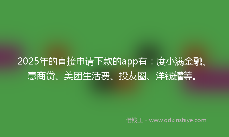 2025年的直接申请下款的app有：度小满金融、惠商贷、美团生活费、投友圈、洋钱罐等。