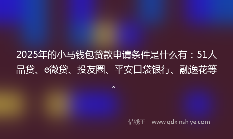 2025年的小马钱包贷款申请条件是什么有：51人品贷、e微贷、投友圈、平安口袋银行、融逸花等。