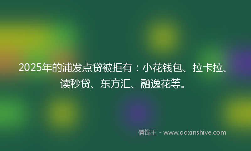 2025年的浦发点贷被拒有：小花钱包、拉卡拉、读秒贷、东方汇、融逸花等。