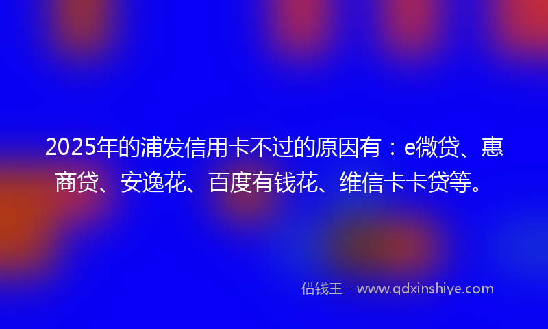 2025年的浦发信用卡不过的原因有：e微贷、惠商贷、安逸花、百度有钱花、维信卡卡贷等。