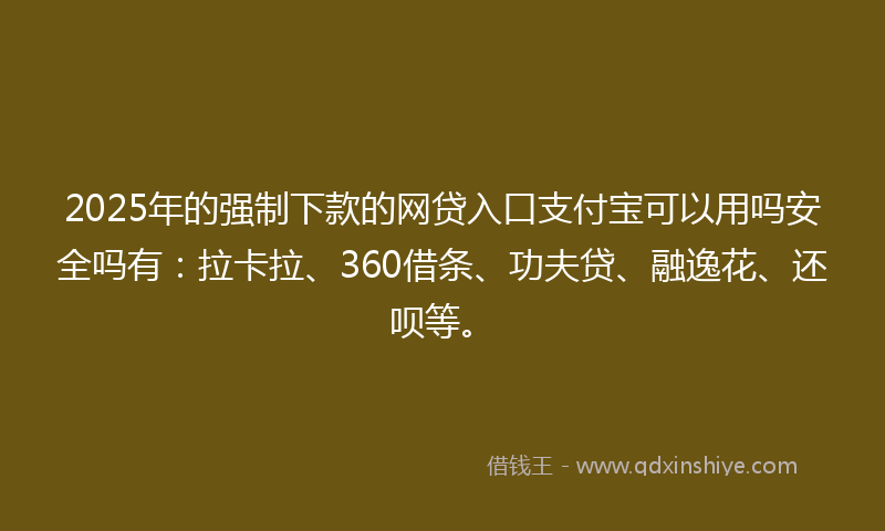 2025年的强制下款的网贷入口支付宝可以用吗安全吗有：拉卡拉、360借条、功夫贷、融逸花、还呗等。