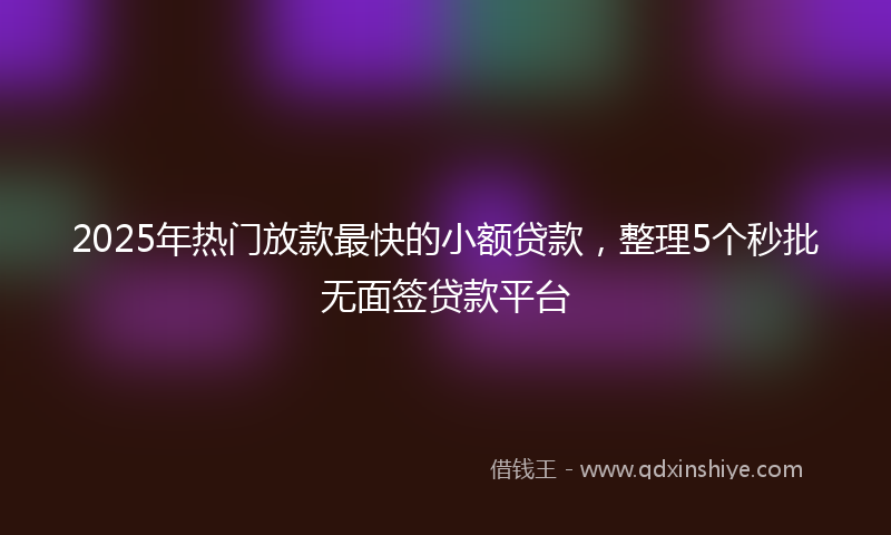 2025年热门放款最快的小额贷款，整理5个秒批无面签贷款平台