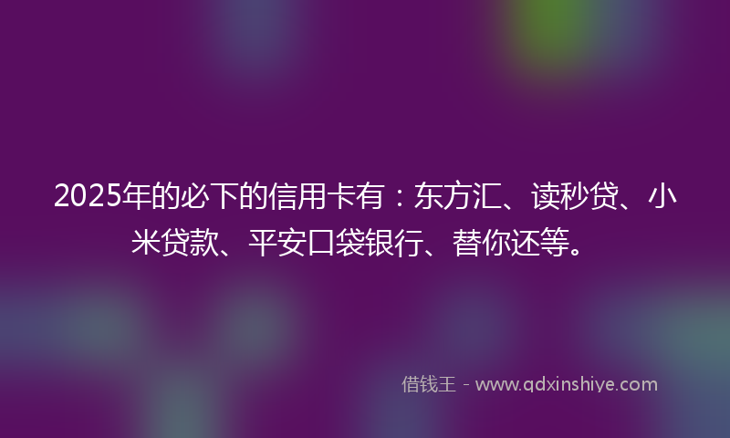 2025年的必下的信用卡有：东方汇、读秒贷、小米贷款、平安口袋银行、替你还等。