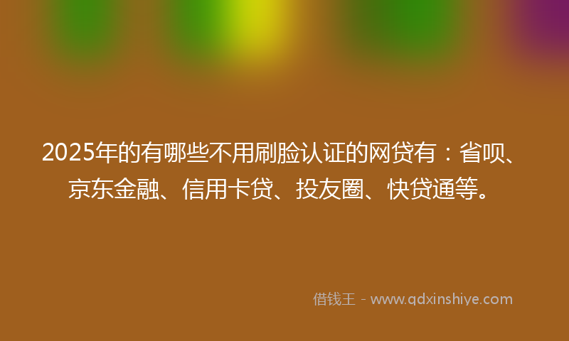 2025年的有哪些不用刷脸认证的网贷有：省呗、京东金融、信用卡贷、投友圈、快贷通等。