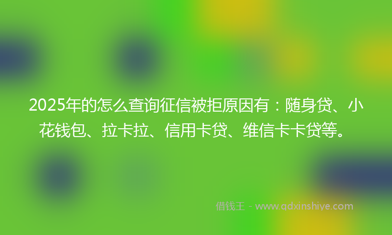 2025年的怎么查询征信被拒原因有：随身贷、小花钱包、拉卡拉、信用卡贷、维信卡卡贷等。