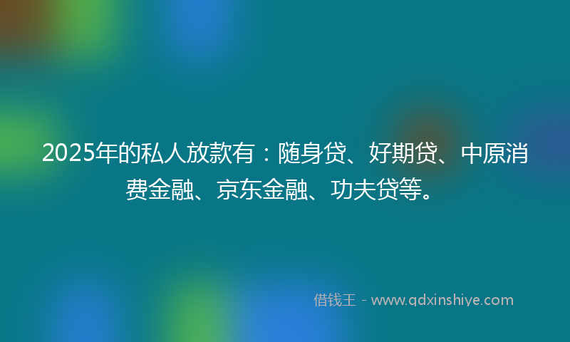 2025年的私人放款有：随身贷、好期贷、中原消费金融、京东金融、功夫贷等。