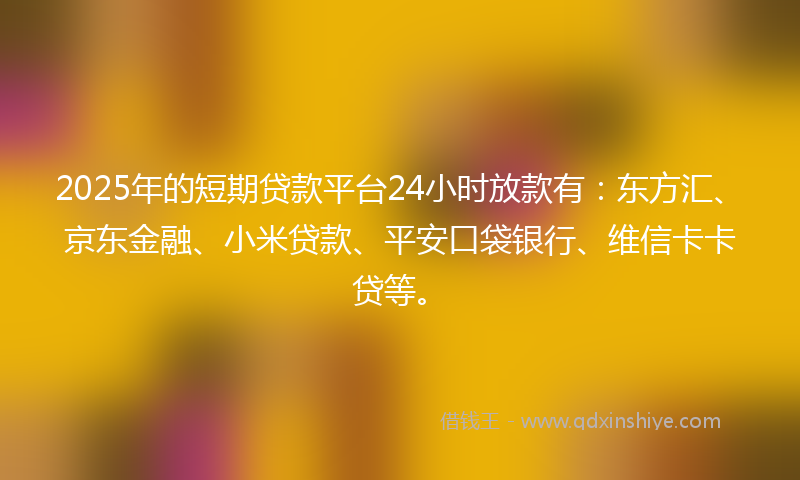 2025年的短期贷款平台24小时放款有：东方汇、京东金融、小米贷款、平安口袋银行、维信卡卡贷等。