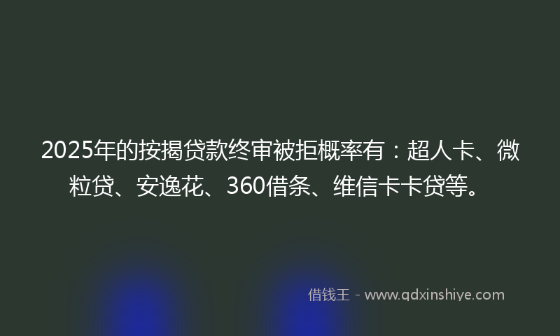 2025年的按揭贷款终审被拒概率有：超人卡、微粒贷、安逸花、360借条、维信卡卡贷等。