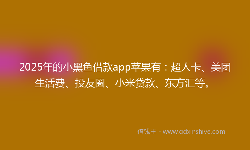 2025年的小黑鱼借款app苹果有：超人卡、美团生活费、投友圈、小米贷款、东方汇等。