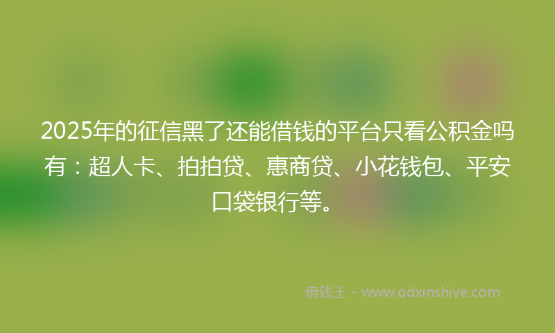 2025年的征信黑了还能借钱的平台只看公积金吗有：超人卡、拍拍贷、惠商贷、小花钱包、平安口袋银行等。