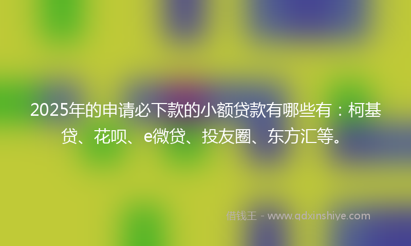 2025年的申请必下款的小额贷款有哪些有：柯基贷、花呗、e微贷、投友圈、东方汇等。