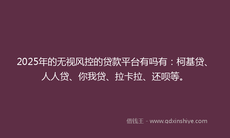 2025年的无视风控的贷款平台有吗有：柯基贷、人人贷、你我贷、拉卡拉、还呗等。