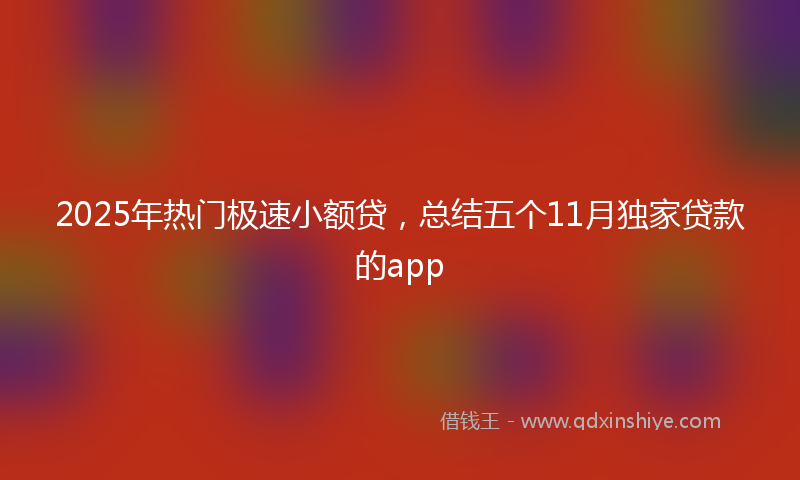 2025年热门极速小额贷，总结五个11月独家贷款的app