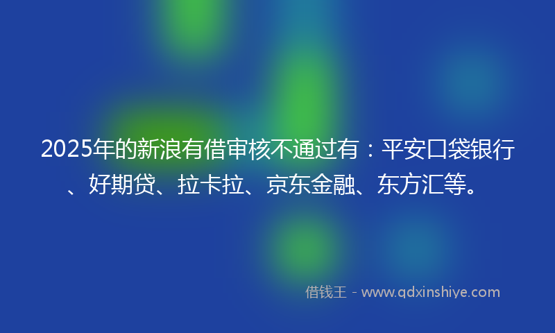 2025年的新浪有借审核不通过有：平安口袋银行、好期贷、拉卡拉、京东金融、东方汇等。