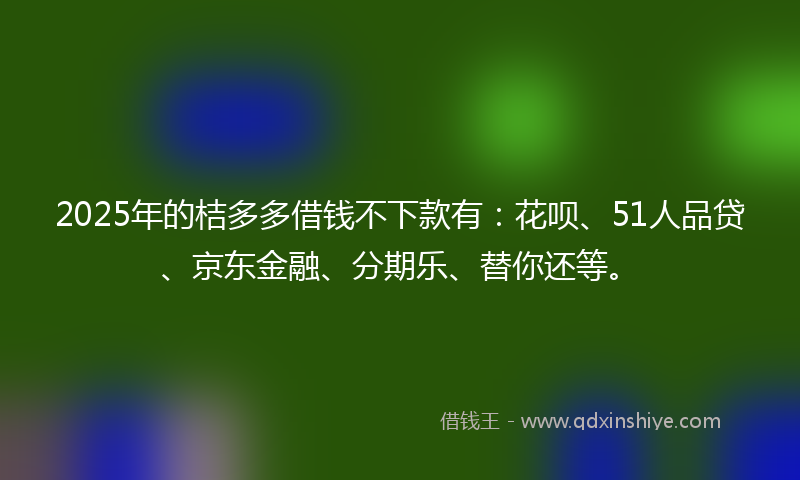 2025年的桔多多借钱不下款有：花呗、51人品贷、京东金融、分期乐、替你还等。