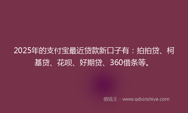 2025年的支付宝最近贷款新口子有：拍拍贷、柯基贷、花呗、好期贷、360借条等。