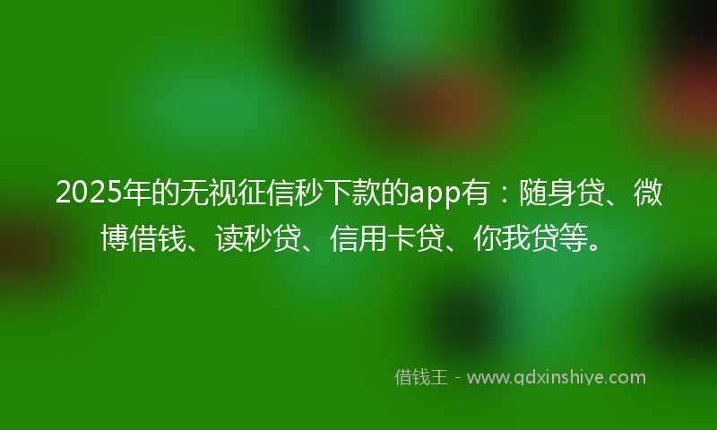 2025年的无视征信秒下款的app有：随身贷、微博借钱、读秒贷、信用卡贷、你我贷等。