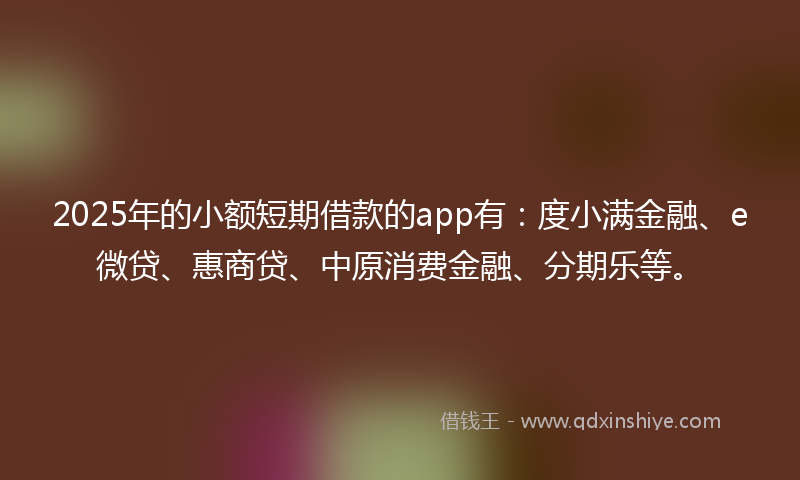 2025年的小额短期借款的app有：度小满金融、e微贷、惠商贷、中原消费金融、分期乐等。