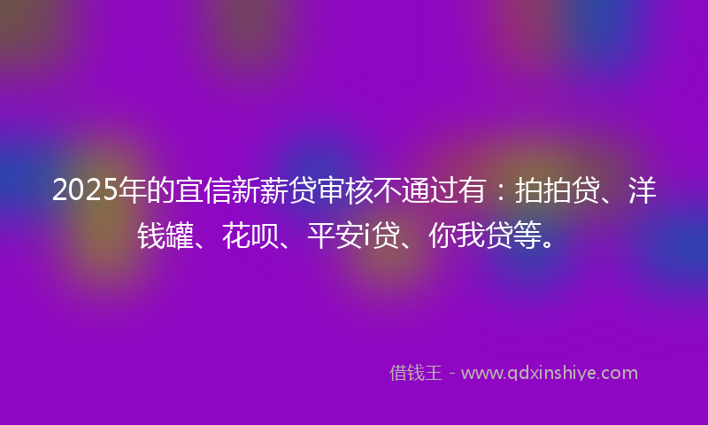 2025年的宜信新薪贷审核不通过有：拍拍贷、洋钱罐、花呗、平安i贷、你我贷等。