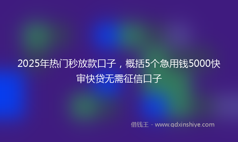 2025年热门秒放款口子，概括5个急用钱5000快审快贷无需征信口子