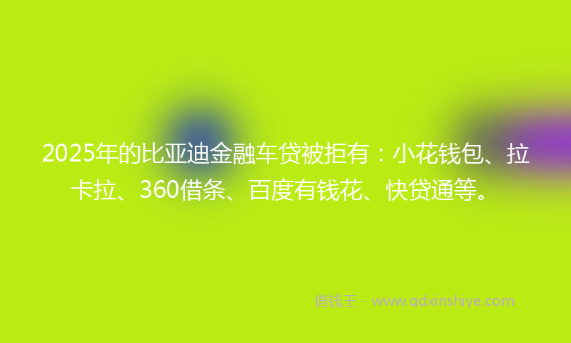 2025年的比亚迪金融车贷被拒有：小花钱包、拉卡拉、360借条、百度有钱花、快贷通等。