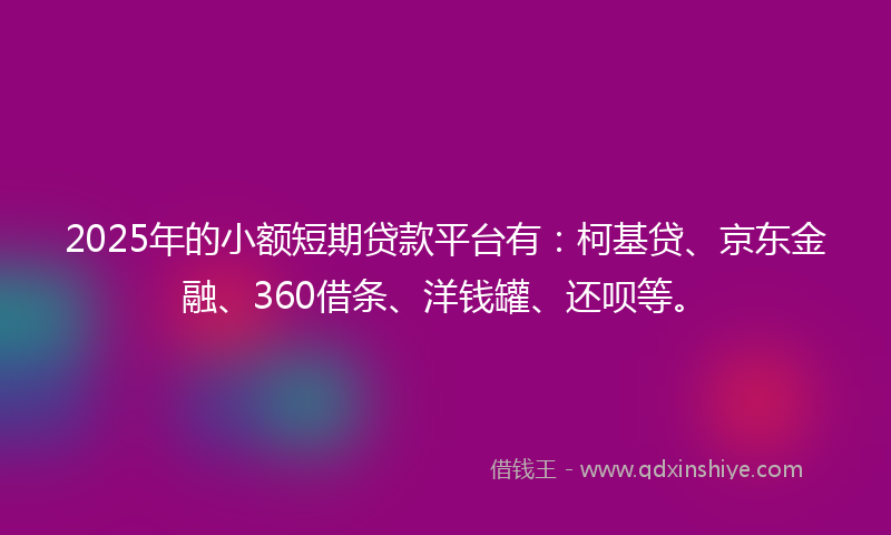 2025年的小额短期贷款平台有：柯基贷、京东金融、360借条、洋钱罐、还呗等。