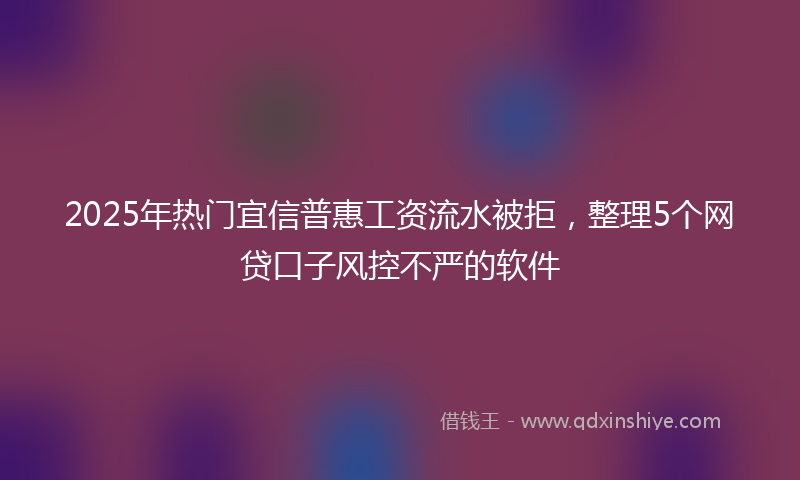 2025年热门宜信普惠工资流水被拒，整理5个网贷口子风控不严的软件