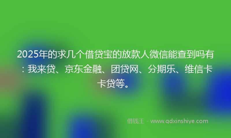 2025年的求几个借贷宝的放款人微信能查到吗有：我来贷、京东金融、团贷网、分期乐、维信卡卡贷等。