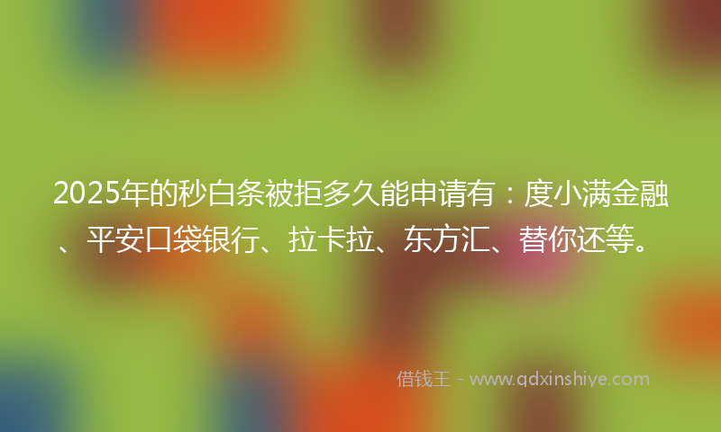 2025年的秒白条被拒多久能申请有：度小满金融、平安口袋银行、拉卡拉、东方汇、替你还等。