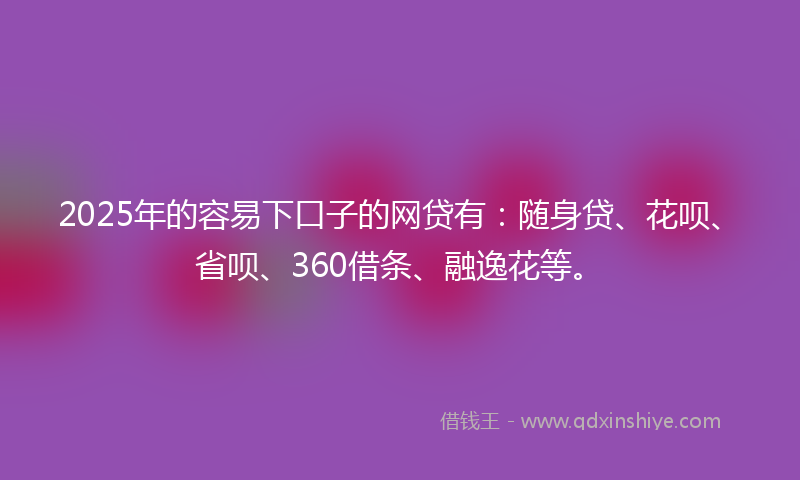 2025年的容易下口子的网贷有：随身贷、花呗、省呗、360借条、融逸花等。