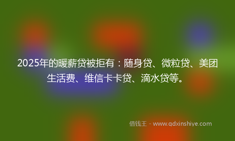 2025年的暖薪贷被拒有：随身贷、微粒贷、美团生活费、维信卡卡贷、滴水贷等。