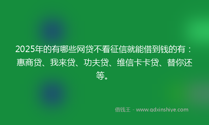 2025年的有哪些网贷不看征信就能借到钱的有：惠商贷、我来贷、功夫贷、维信卡卡贷、替你还等。