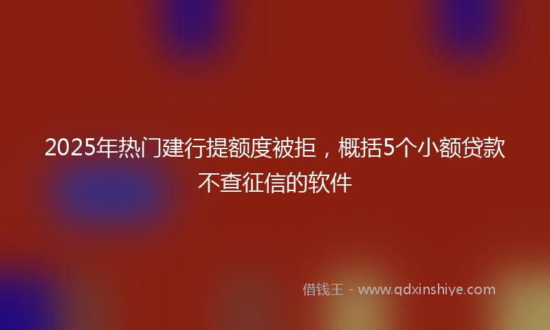 2025年热门建行提额度被拒，概括5个小额贷款不查征信的软件