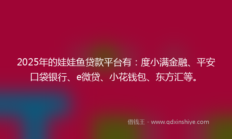2025年的娃娃鱼贷款平台有：度小满金融、平安口袋银行、e微贷、小花钱包、东方汇等。