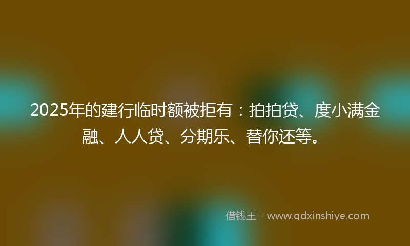2025年的建行临时额被拒有：拍拍贷、度小满金融、人人贷、分期乐、替你还等。