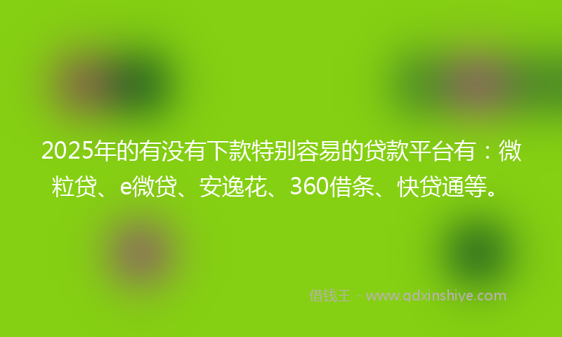 2025年的有没有下款特别容易的贷款平台有：微粒贷、e微贷、安逸花、360借条、快贷通等。