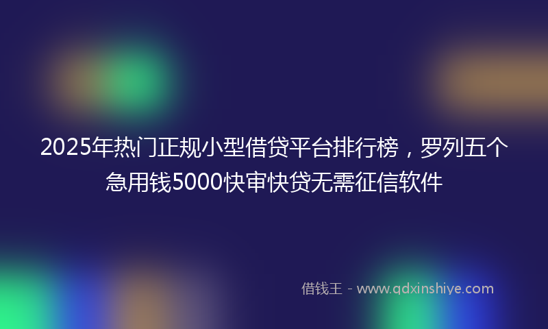 2025年热门正规小型借贷平台排行榜，罗列五个急用钱5000快审快贷无需征信软件