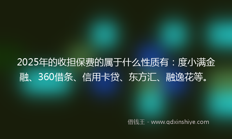 2025年的收担保费的属于什么性质有：度小满金融、360借条、信用卡贷、东方汇、融逸花等。