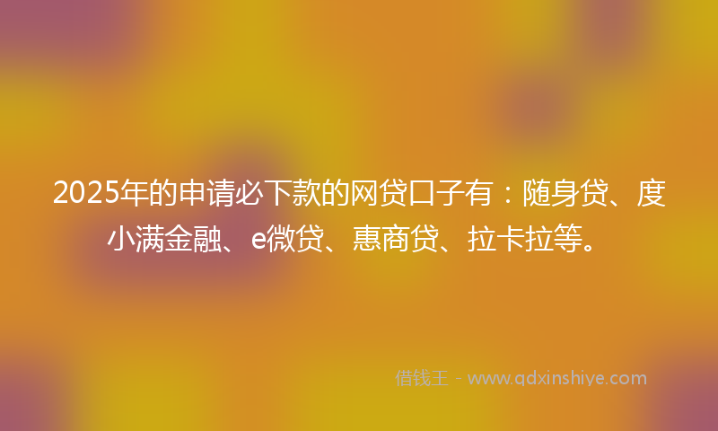 2025年的申请必下款的网贷口子有：随身贷、度小满金融、e微贷、惠商贷、拉卡拉等。