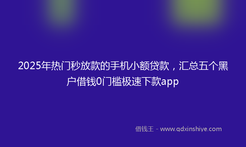 2025年热门秒放款的手机小额贷款，汇总五个黑户借钱0门槛极速下款app