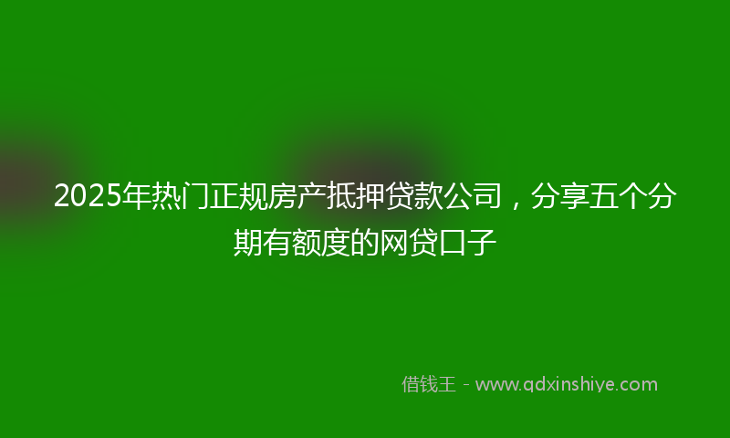 2025年热门正规房产抵押贷款公司，分享五个分期有额度的网贷口子