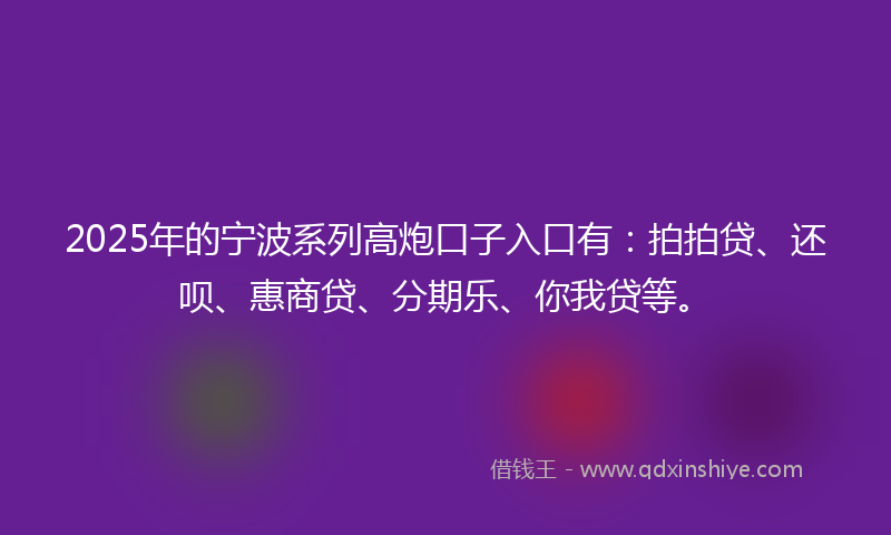 2025年的宁波系列高炮口子入口有：拍拍贷、还呗、惠商贷、分期乐、你我贷等。