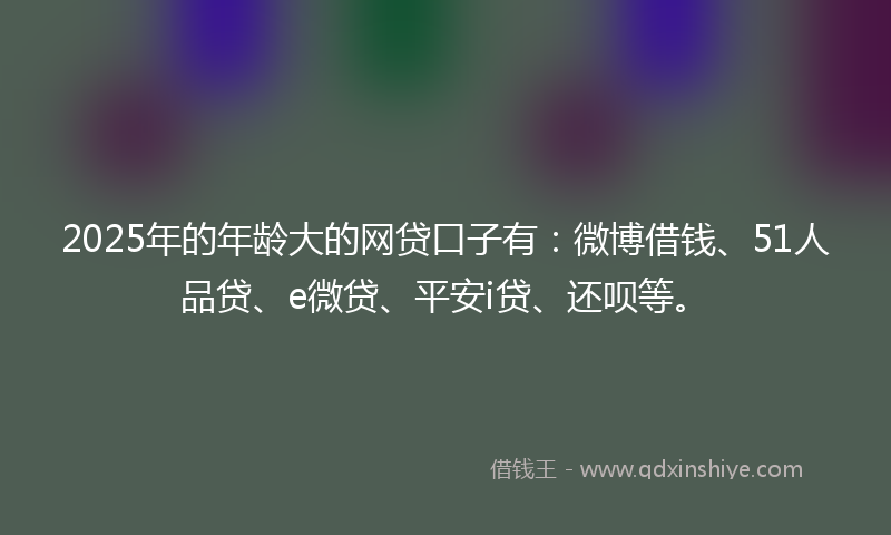 2025年的年龄大的网贷口子有：微博借钱、51人品贷、e微贷、平安i贷、还呗等。