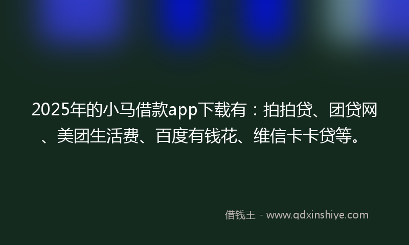 2025年的小马借款app下载有：拍拍贷、团贷网、美团生活费、百度有钱花、维信卡卡贷等。