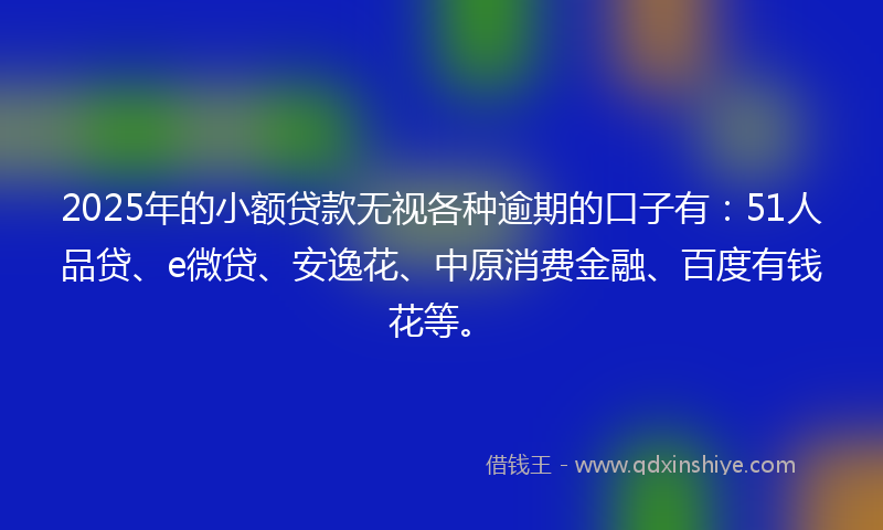 2025年的小额贷款无视各种逾期的口子有：51人品贷、e微贷、安逸花、中原消费金融、百度有钱花等。