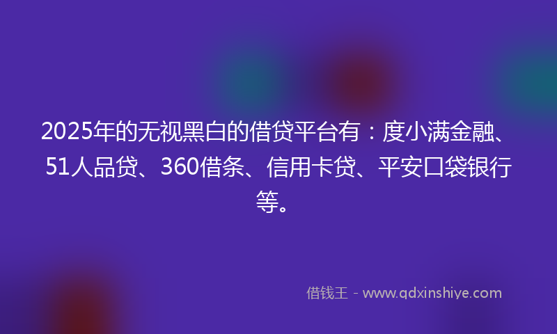 2025年的无视黑白的借贷平台有：度小满金融、51人品贷、360借条、信用卡贷、平安口袋银行等。