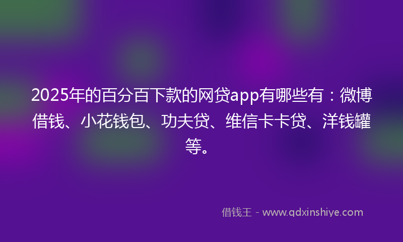 2025年的百分百下款的网贷app有哪些有：微博借钱、小花钱包、功夫贷、维信卡卡贷、洋钱罐等。