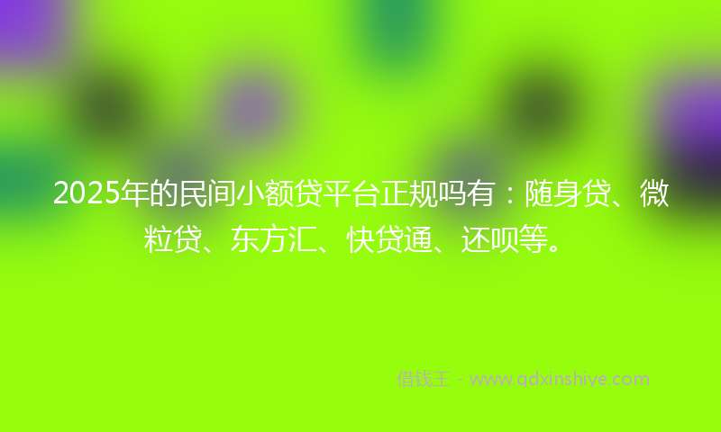 2025年的民间小额贷平台正规吗有：随身贷、微粒贷、东方汇、快贷通、还呗等。